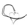 Łańcuchy srebrny kolor duże abstrakcyjne puste serce Naszyjnik długi skórzany sznur Oświadczenie biżuterii dla kobiet