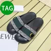 Designer Slippers Double Logo Web Slides sandalen Canvas Navy Beige Leer Wit Roze Bruin Luxurys Slipper Womens Heren Slide strand flip flop sandaal Eur 36-45