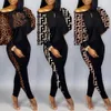 Women Printed Pants Outfits Sexy Stitching Contrast Crop Top Leggings Suit 2 Piece Matching Sets Plus Size Clothes