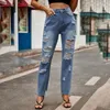 Jeans pour femmes 2023 taille haute déchiré femmes Fit mode lavé maman trou coton décontracté Denim pantalon