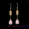 Kolczyki Dangle Pink Jade Water Drop Charms Natural 925 Srebrna biżuteria Vintage Amutety szlachetne moda