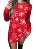 Sukienki swobodne jesienne zimowe sukienki dla kobiet świąteczne płatek śniegu luźne O długim rękawem mini streetwear na szatę femme 2023