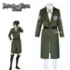 أزياء أنيمي هجوم على Titan 3 Cosplay Come Trench Coat Eren Jaeger Long Coat Halloween Z0602