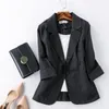 Dameskostuums Casual Katoen Linnen Blazer Jas Dames Zomer Single Button Split Hoge kwaliteit Effen Kleur 3/4 mouw Top Blazers Voor