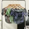 Women's T-Shirt Elastic mesh with bra summer sweet diagonal collar cut T-shirt women's apron girl crop top P230602