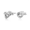 Stud Earrings Knotted Heart 925 Sterling Silver Jewelry For Woman Make Up Fashion Female Party