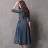 Dresses Vintage Belts Embroidery Denim Dress Spring Women Sexy Vneck Half Sleeve High Waist Jeans Dress Lady Casual Wiggle Midi Dresses