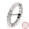Bandringar Ny mode Solid 925 Silver Ring Set Luxury Full Circle 4mm Round Cz Diamant Engagement Wedding Rings for Women J230602