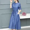 Повседневные платья весеннее осенние женское джинсовое платье элегантное с длинным рукавом джинсы 2xl 2xl