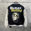 Mäns jackor 2022fw Human Made Varsity Baseball Jacket Men Kvinnor Thandduk Broderi Läderhylsa Bomber Jackor Rockar T230602