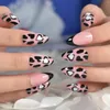 False Nails EchiQ Medium Stiletto Hearted Black Press On Pink French Style Nail Tips Date Valentines Fake 24 Pcs