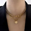 Ins Gold gefüllte elegante Porträt-Anhänger-Halskette, minimalistische dreilagige Edelstahl-Schlangenknochen-Choker-Halskette für Frauen