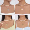 Pendentif Colliers 2 Pcs Multicouche Simulé Chaînes De Perles Ras Du Cou De Mode Bohème Émail Coeur Fleur Collier Pour Les Femmes Cadeau De Fête