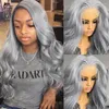 30" zilvergrijze Body Wave Lace Front pruik voor vrouwen - voorgeplukte transparante frontale pruik met bling accenten - menselijk haar 13x4 Lace Front