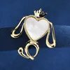 Pins Brooches Women's simple white shell lovely crown dog suitable for women luxury gold stone alloy animal brooch safety pin G230529