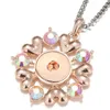 Kedjor XL0017 Rose Golden Color Rhinestone Colorful Hearts Flower Snap Pendant Necklace 60cm Fit 18mm Buttons smycken