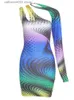 Partykleider Unregelmäßige Form Diagonale Schulter Tank Kleid + Halter Single Sleeve Print Sexy Damen Minikleid Set High Street Trendy Slim Wear T230602