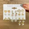 Orecchini pendenti Moda cuore farfalla coreana Set per donne Ragazze Cerchio in metallo color oro perlato 2023