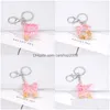 Nyckelringar Fashion Pink English Letter Chain med hummerlås AZ Initialer Keychain Women Handbag Hanging Pendant Keyring Accessorie Dhytn