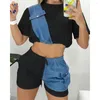 Survêtements pour femmes deux pièces costume ensemble décontracté femmes Colorblock Denim Patch col rond manches courtes Ctop haut cordon Shorts tenues