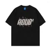 Camisetas masculinas Camisetas masculinas Hip-hop Letter Suede T-shirt de manga curta e feminina Street Loose Lovers Casual meia manga