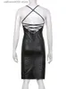 Feestjurken Strakke Sexy Jurk Y2k Sling Nachtclub Jurk Lederen Bandage Jurk Backless Gothic Kleding Vrouwen Zwarte Feestjurken Baddie Slim T230602