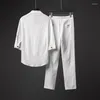 Tute da uomo Set da 2 pezzi da uomo Summer White Thin Wrinkle Ice Silk Mezza manica T-shirt e pantaloni Suit Plus Size 5XL Soft Comfort