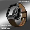 Geniune Leather Watch Band Bandベルトを備えた金属保護フレームケース40/41/44/45/49mm Apple Watch S8/7/6/5/4用の交換ストラップ