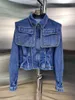 Men's Casual Shirts Large-brand Women's Shawl Pocket Pleated Waist Short Denim Jacket Woman