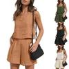 Designer Woman survêtement Womens 2 Piece Outfits Lounge Matching Sets Two Piece Linen Shorts Crop Tops 2023 Trendy Clothes Summer Vacation Set shorts pour femmes 2XL