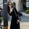Casual Dresses Dress Women Elegant Office Lady Long Sleeve Vintage Korean Style V-Necked Female Spring Fall Clothing 2023 Chic