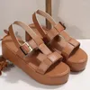 Sandali 2023 Donna Vera Pelle di Mucca Cinturino con Fibbia Intrecciata Piattaforma Suola Summer Beach Ladies Chunky Shoes