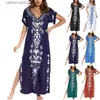 Vestidos de festa Impressão vintage Pullover em v alvo de manga curta Forek maxi vestido de verão roupas para mulheres lndie folk robe básico femme t230602