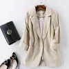 Dameskostuums Casual Katoen Linnen Blazer Jas Dames Zomer Single Button Split Hoge kwaliteit Effen Kleur 3/4 mouw Top Blazers Voor