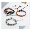 Bedelarmbanden 100% Echt Lederen Armband Diy Levensboom En Wijsheid Hanger Kralen Heren Combinatie Pak 3 Stijlen/1 Set Drop De Dhlxo