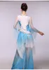 Abbigliamento da palcoscenico Zai Shui Yi Fang Sky Blue Gradienta Chiffon Costume da ballo Folk classico Ventaglio moderno e ombrello