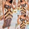 Feestjurken S-XL Zomer Vrouw Sexy Mode Mouwloos Cheetah Sjaal Print Colorblock Midi-jurk Gele luipaard Tank Strakke feestjurk Club T230602