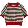 T-shirt Summer Striped z krótkim rękawem damskie damskie cienkie słodkie t-shirt kwiat top p230602