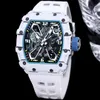 35-03 Tonneau Mens Titta på Black / White Carbon Fiber Case Skeleton Dial Automatisk rörelse 21600VPH SAPPHIRE Crystal Luxury Wristwatch 6 Färger 2023 Ny modell