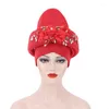 Ethnic Clothing Nigerian Aso Oke Headtie With Big Stones Flower Diamonds African Fabric Women Head Wrap Turban Gele Femme Scarf Beauty