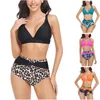 Kvinnors badkläder Fitshinling Bohemian Print Floral Bikinis 2023 Kvinna Set Summer Sexig Hög midja Women's Swimsuit Holiday Beach Bathing