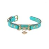 Dog Collars Handmade Customize Collar Leash Set Pet Accessories Stylish Color Aqua Green Cowhide Real Calfskin Cow Leather Drop