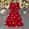 Basic Casual Jurken YuooMuoo Chique Mode Polka Dot Print Vrouwen Jurk Zomer Elegant Vintage Bandage Slanke Taille Grote Schommel Lang Feest 230601