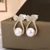 Stud Luxury Bow Diamond Earrings for Women Pearl Dangle Wedding Party Valentine's Day Gift Jewelry