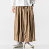 Men's Pants Thin Chinese Style Ice Silk Cropped 2023 Summer Loose Straight Wide Leg Retro Plus Size Casual Men Clothing