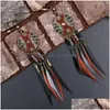 Dangle Shandelier Mtiple Ethnic Boho Vintage Tassel Feather drop earrings for women for classic metal beads earingsギフトステートメントJew dhzh0