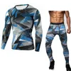 Mäns spårdräkter detektor Mens bodybuilding tight långa ärmar Skjortor Leggings Sport Suit Compression Shirt Pants Set Workout Fitness Sportswear J230601