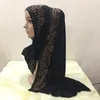 Etniska kläder Premium Bomull Jersey White Muslim Hijab Scarf Headcover Floral Gold Rhinestones Islamic Turban Modest Headwear S Size