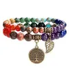 Risingmoon Reiki Crystal Tree of Life and Leaf Charm Energy Healing Stones Armband Gem Stone Pärlade armband för kvinnor