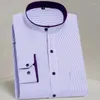 Męskie koszule męskie stojak na odzież męską obroża wygodna skóra w paski kariera biznesowa luźna biała koszula z długim rękawem